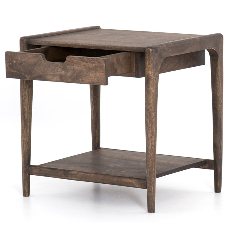 Mid-Century Modern Aged Brown Wood and Metal Square Nightstand with Storage