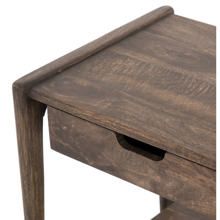 Mid-Century Modern Aged Brown Wood and Metal Square Nightstand with Storage
