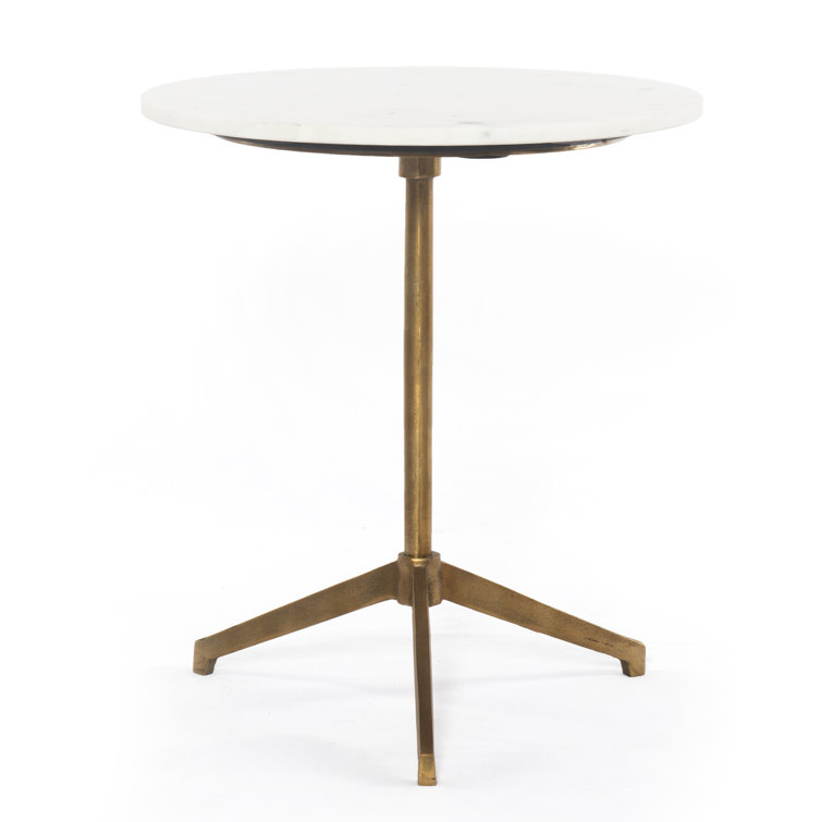 Parker Round White Marble and Gold Metal End Table