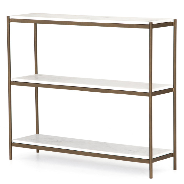 Felix Antique Brass and White Marble Console Table with Storage