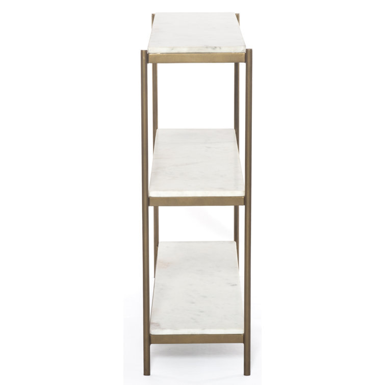 Felix Antique Brass and White Marble Console Table with Storage