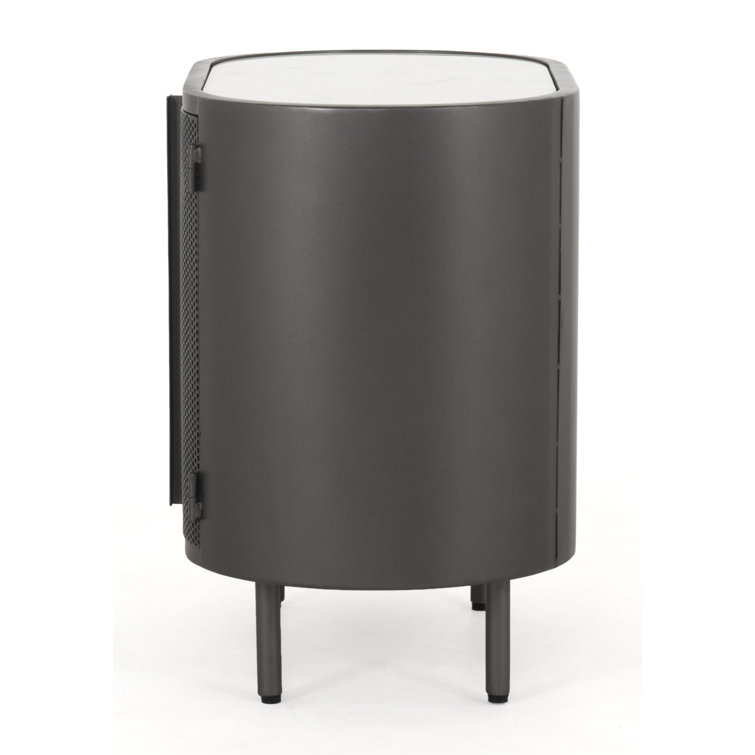 Modern Industrial Black and White Marble-Top Nightstand