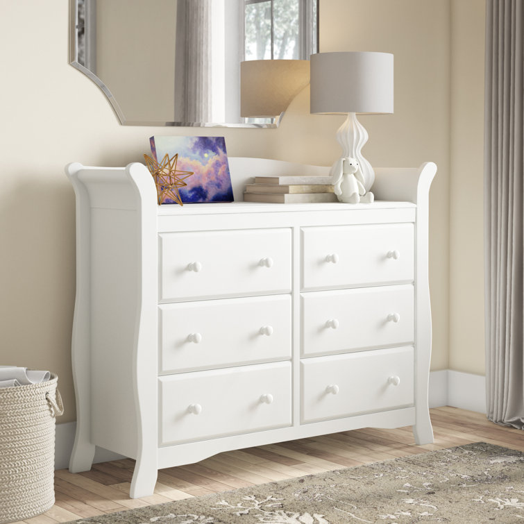 Avalon Sleek White 6-Drawer Nursery Dresser with Ball Bearing Glides