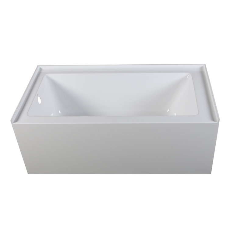 66-Inch White Acrylic Rectangular Soaking Bathtub with Apron Front