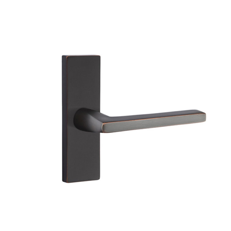 Flat Black Solid Interior Door Lever with Rectangle Rosette