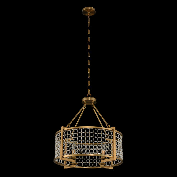 Brushed Pearlized Brass Crystal Drum Chandelier