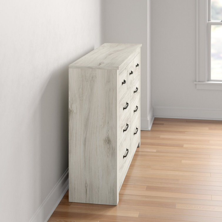 Transitional Farmhouse 7-Drawer Dresser with Mirror in White