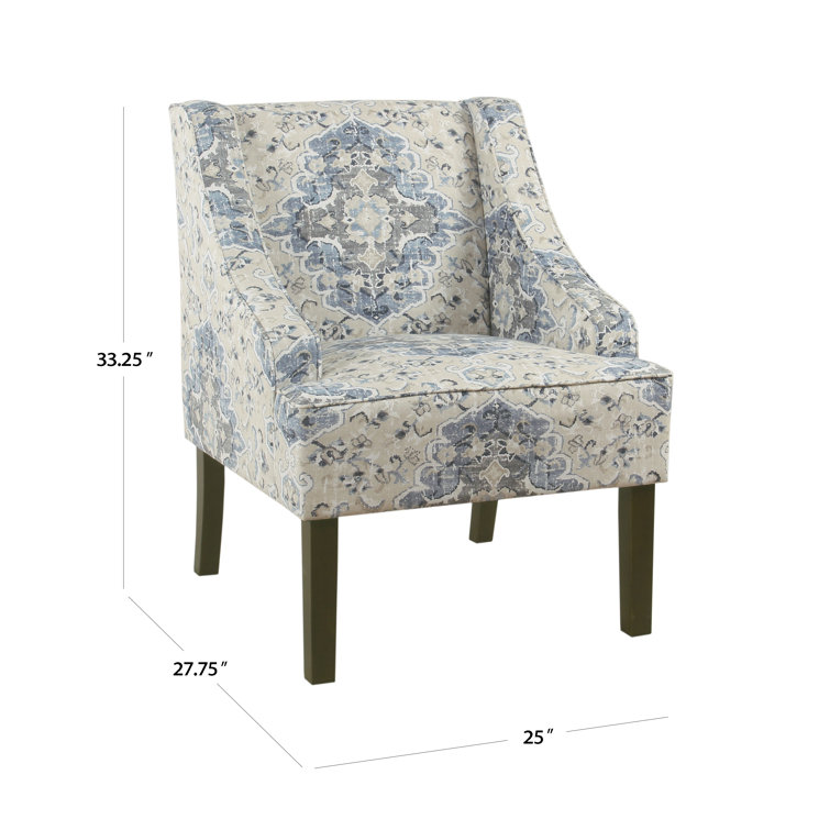 Antique Blue Classic Swoop Accent Armchair with Wood Legs