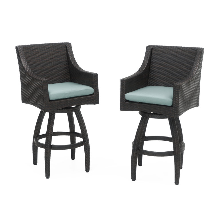 Modern Swivel Outdoor Chair Set with Spa Blue Cushions
