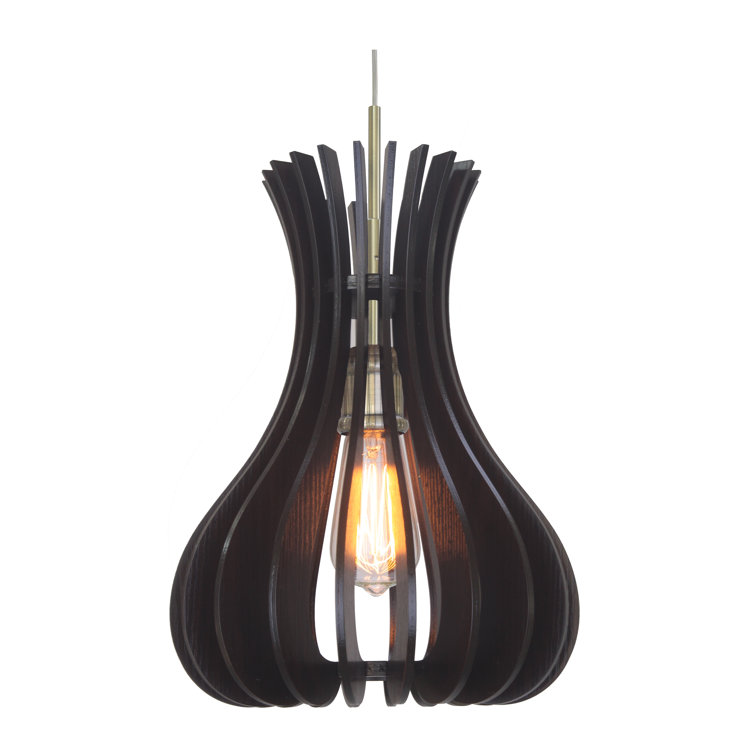 Scandinavian Mid-Century Modern Mini Wood Pendant in Classic Brass
