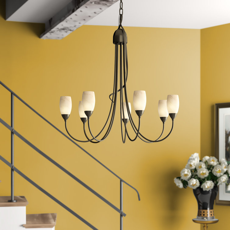 Flora 7-Light Bronze Traditional Chandelier with Opal Shades
