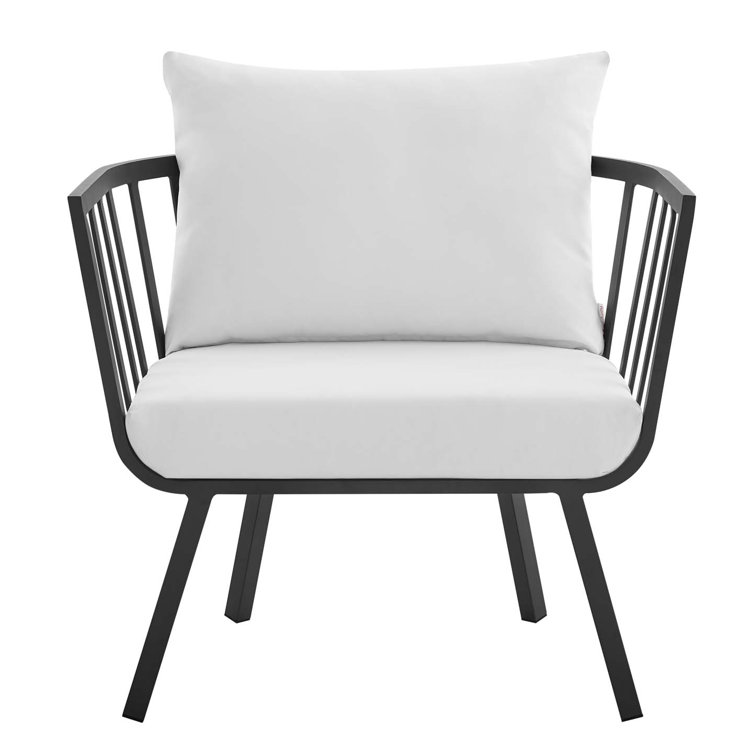 Riverside Gray Aluminum Outdoor Dining Chair with White Cushions