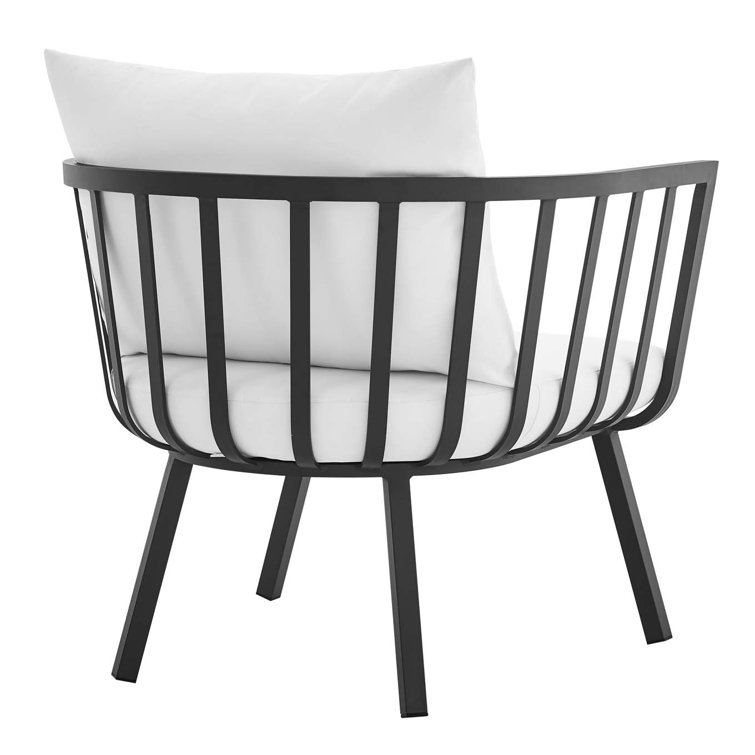 Riverside Gray Aluminum Outdoor Dining Chair with White Cushions