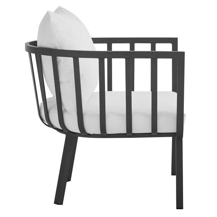 Riverside Gray Aluminum Outdoor Dining Chair with White Cushions