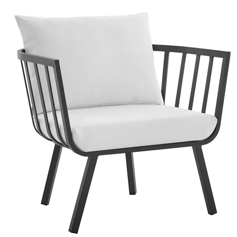 Riverside Gray Aluminum Outdoor Dining Chair with White Cushions