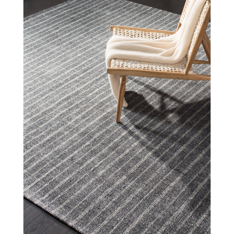 Hand-Knotted Charcoal Gray Stripe Wool-Viscose 10' x 14' Area Rug