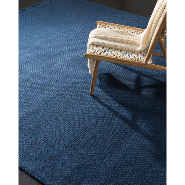Midnight Navy Handwoven Wool Basket Weave Rug, 5' x 8'