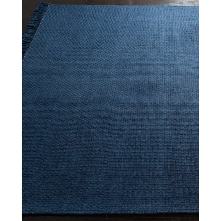 Midnight Navy Handwoven Wool Basket Weave Rug, 5' x 8'