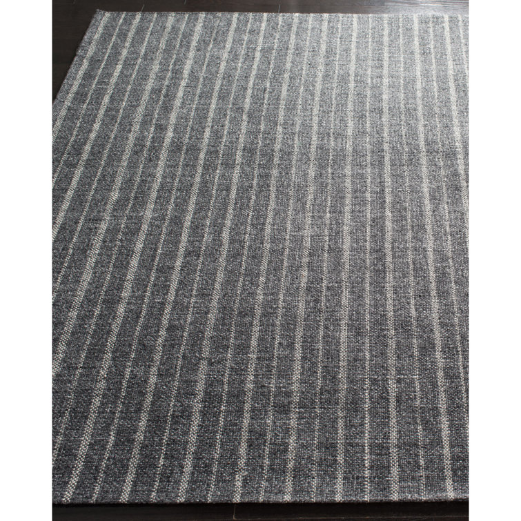 Hand-Knotted Charcoal Gray Stripe Wool-Viscose 10' x 14' Area Rug