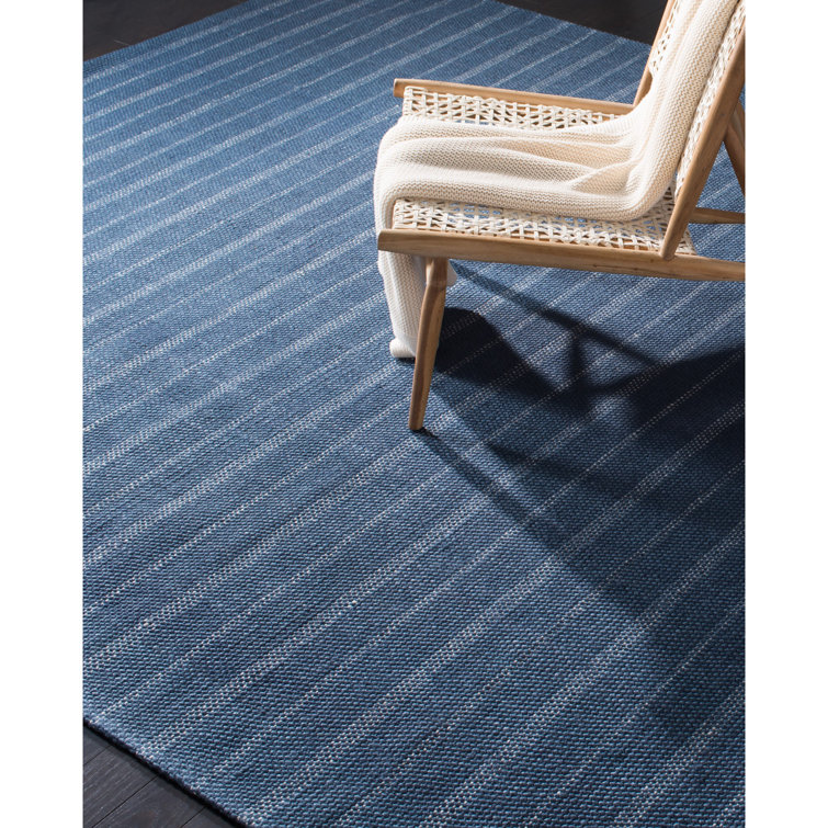 Handmade Striped Navy Blue Wool & Viscose 5' x 8' Area Rug