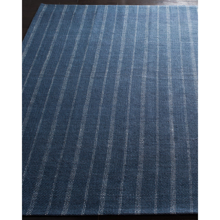 Handmade Striped Navy Blue Wool & Viscose 5' x 8' Area Rug
