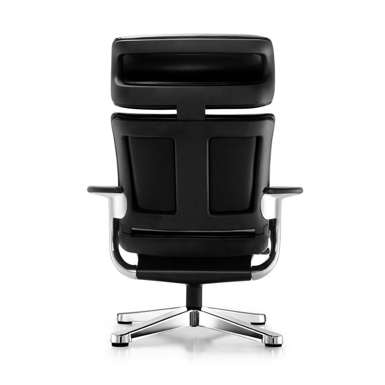 Luxurious Black Leather Swivel Executive Chair with Ottoman