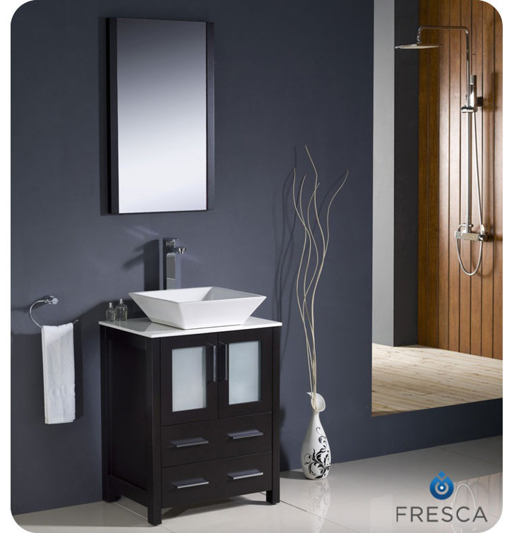 Espresso Engineered Wood Single Vessel Sink Vanity Set with Mirror