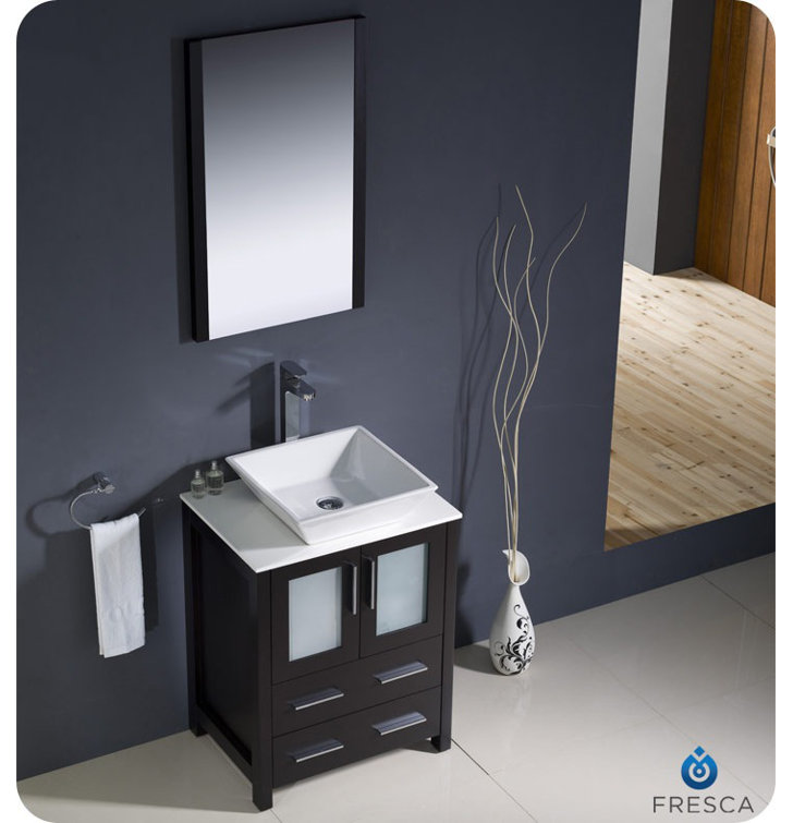 Espresso Engineered Wood Single Vessel Sink Vanity Set with Mirror