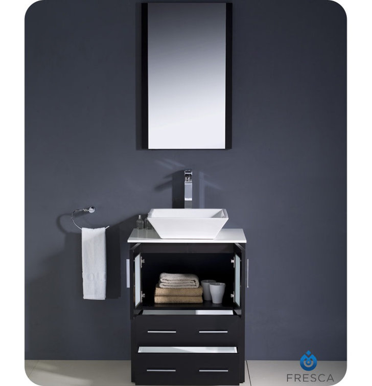 Espresso Engineered Wood Single Vessel Sink Vanity Set with Mirror