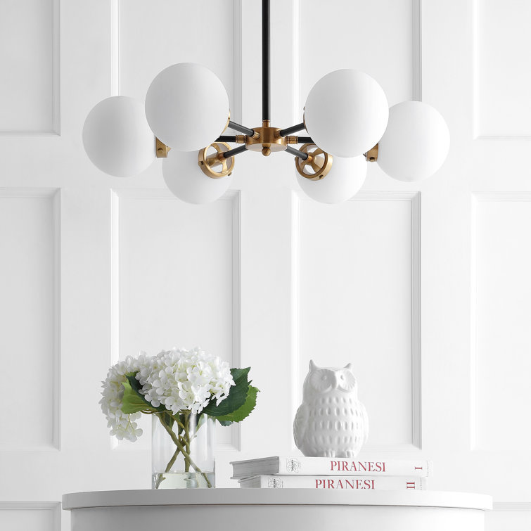 Caleb 28" Brass Gold & Black Sputnik LED Chandelier with Frosted Glass