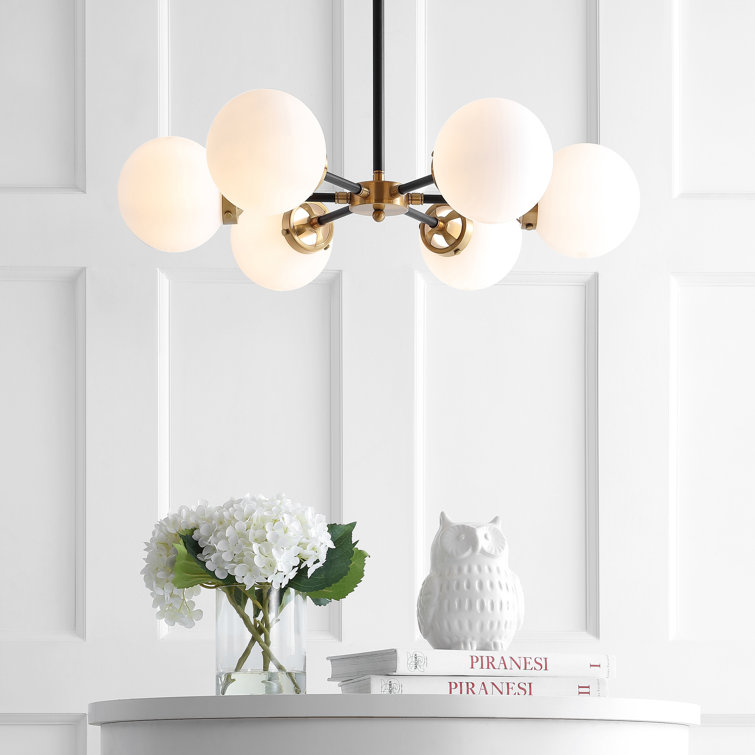 Caleb 28" Brass Gold & Black Sputnik LED Chandelier with Frosted Glass