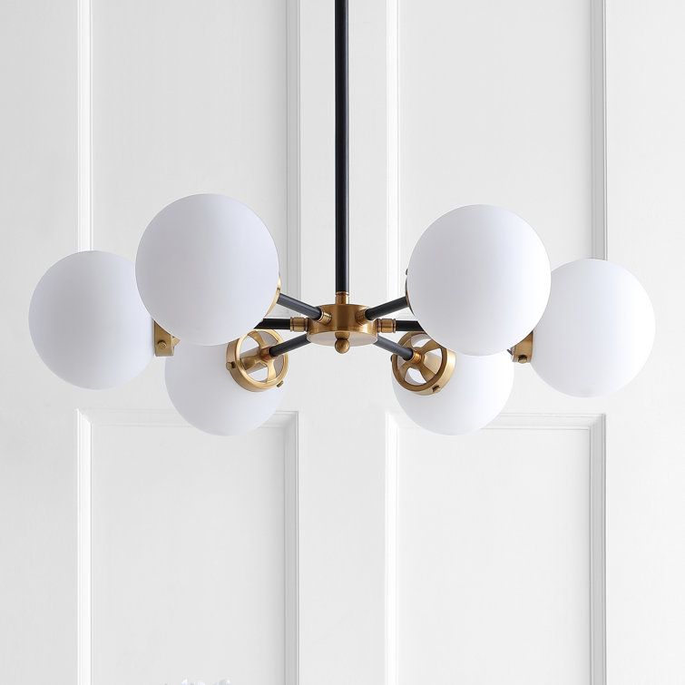 Caleb 28" Brass Gold & Black Sputnik LED Chandelier with Frosted Glass