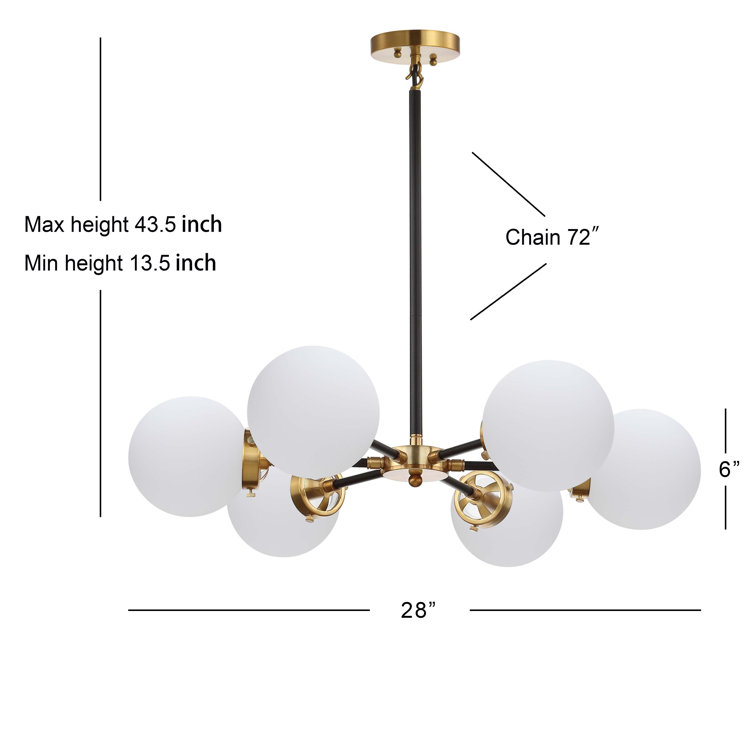 Caleb 28" Brass Gold & Black Sputnik LED Chandelier with Frosted Glass