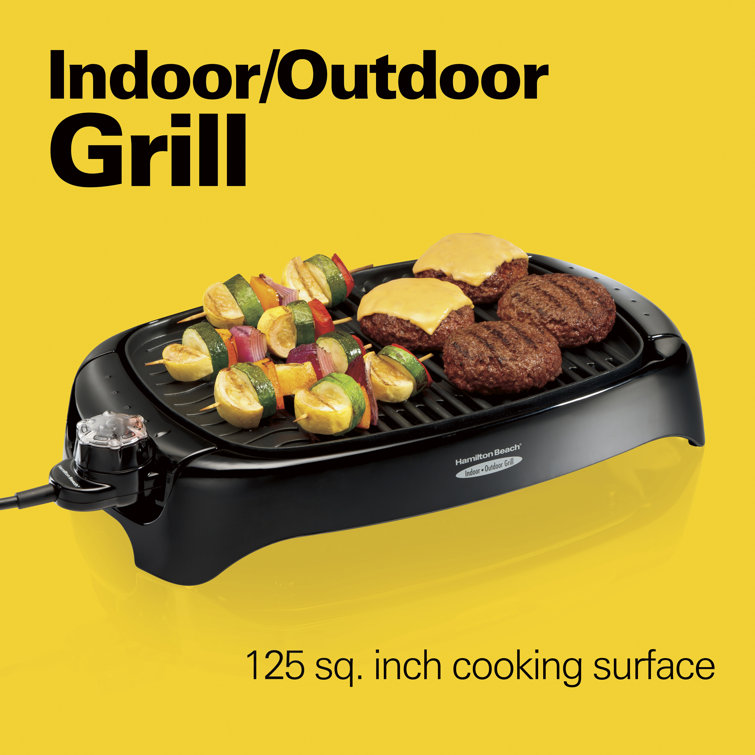 Sleek Black 133 sq.in Electric Grill with Non-Stick Plates and Cool-Touch Handles
