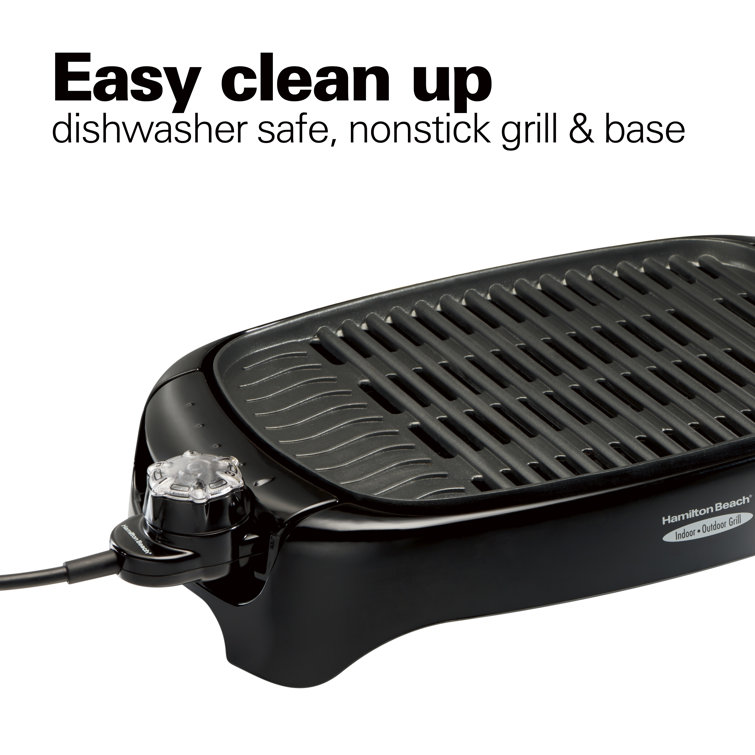Sleek Black 133 sq.in Electric Grill with Non-Stick Plates and Cool-Touch Handles