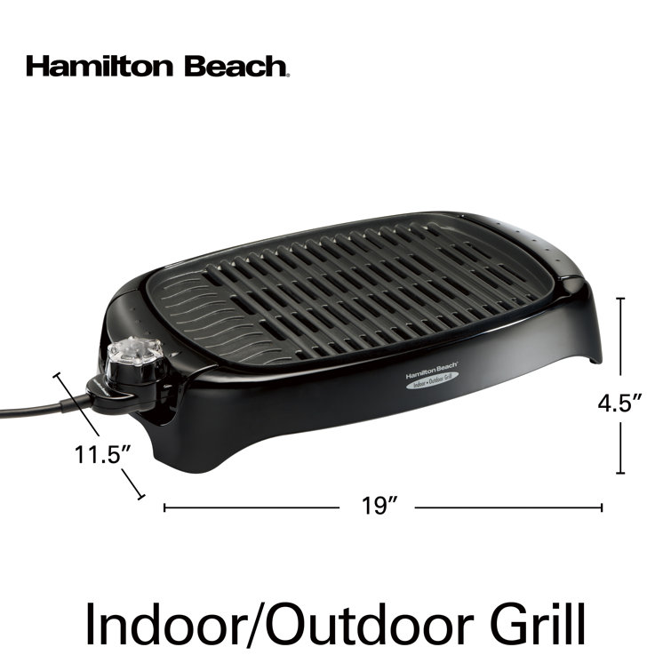 Sleek Black 133 sq.in Electric Grill with Non-Stick Plates and Cool-Touch Handles