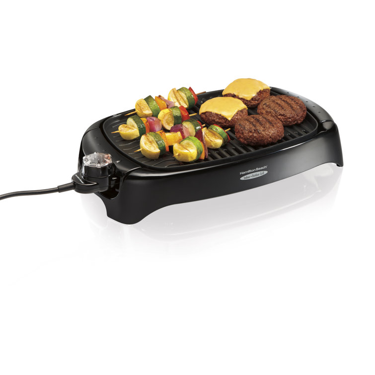 Sleek Black 133 sq.in Electric Grill with Non-Stick Plates and Cool-Touch Handles