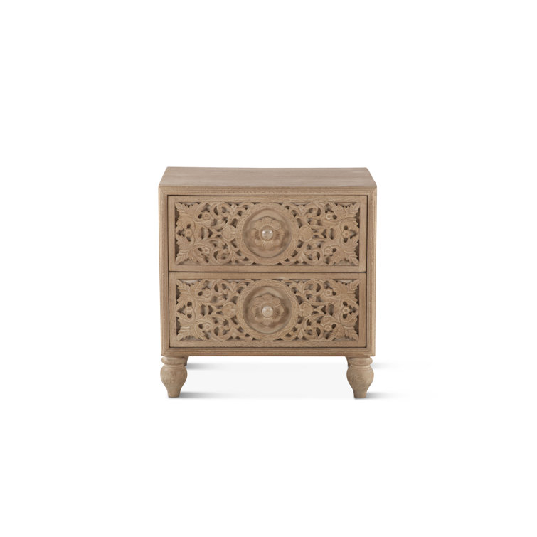 Natural Whitewash Mango Wood 2-Drawer Nightstand