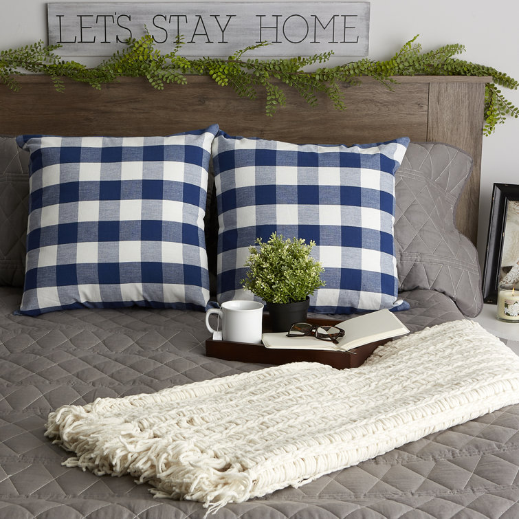 Navy and Off-White Buffalo Check Cotton Pillow Set