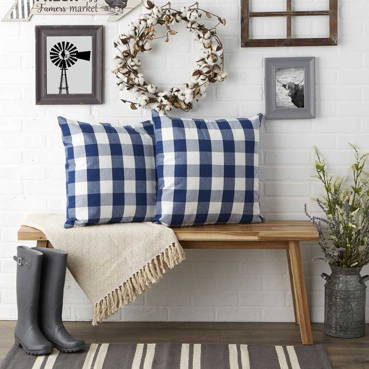 Navy and Off-White Buffalo Check Cotton Pillow Set