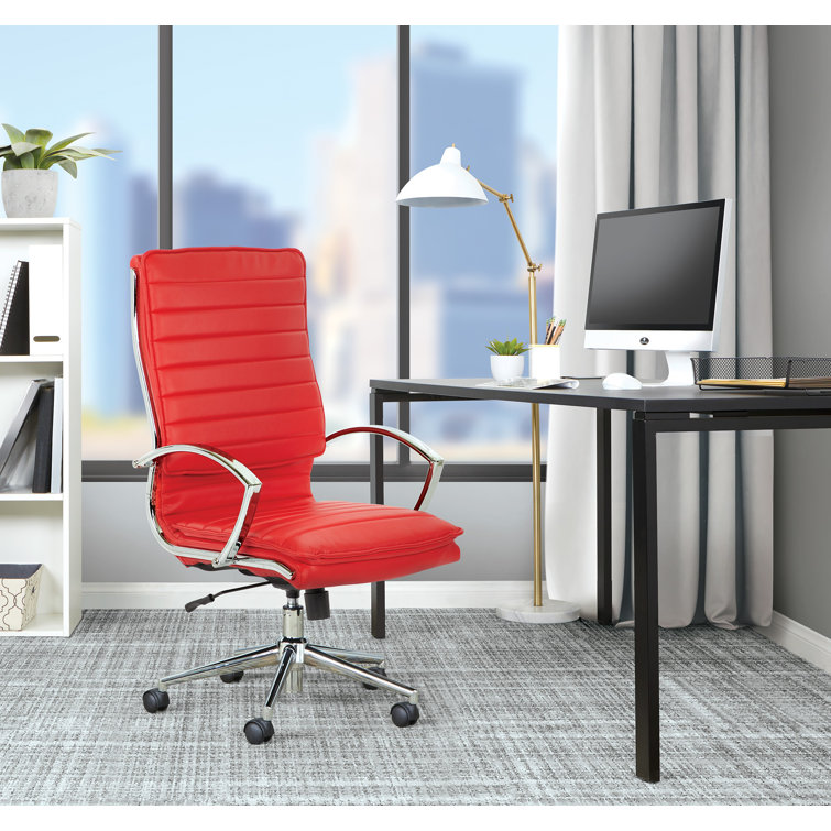 Executive High Back Red Leather Swivel Chair with Metal Base