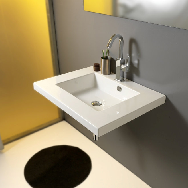 Mars 27'' Glossy White Ceramic Wall-Mount Bathroom Sink with Overflow