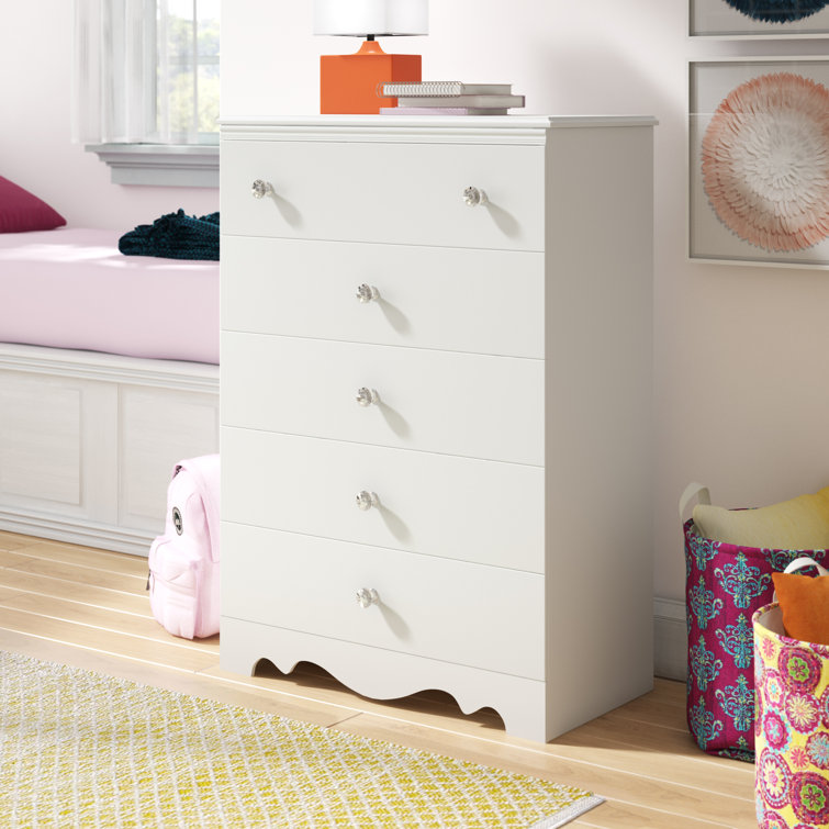 Elegant Crystal Double 5-Drawer Chest in Pure White