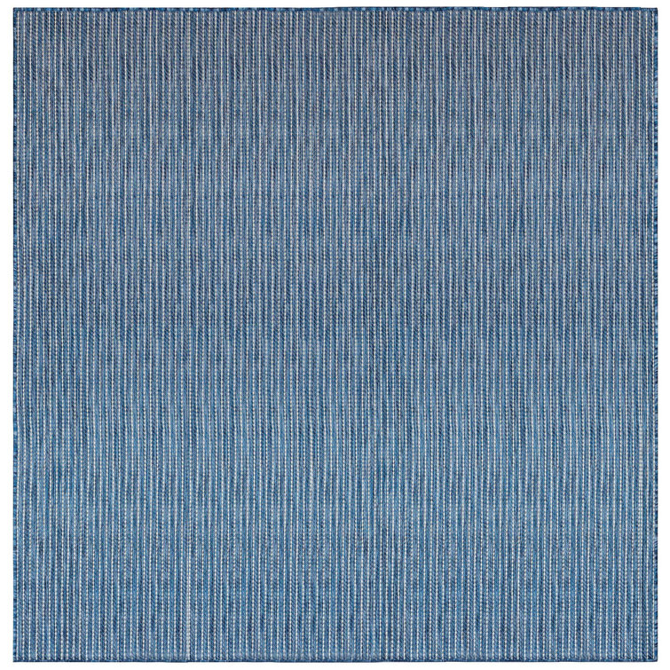 Navy Stripe Flat Woven Synthetic Square Indoor/Outdoor Rug