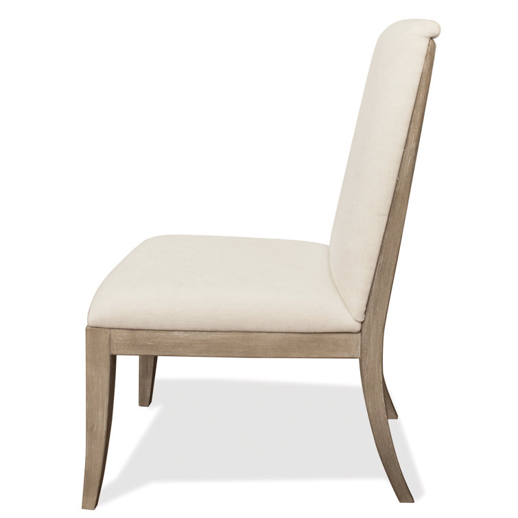 Ivory Upholstered Parsons Side Chair with Natural Wood Legs