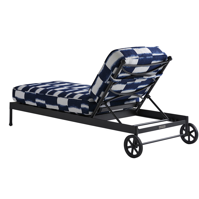 Blue and White Aluminum Chaise Lounge with Cushions