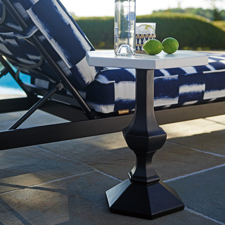 Transitional Black Hexagonal Accent Table with Limestone Top
