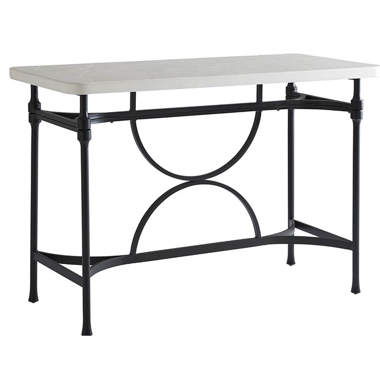 Black Transitional Rectangular Hi/Lo Bistro Table with Limestone Top