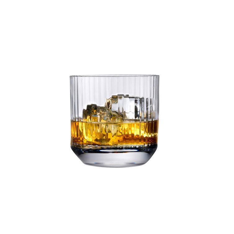 Clear Etched Crystal Whiskey Glass Set, 9.13 Oz, 4-Piece