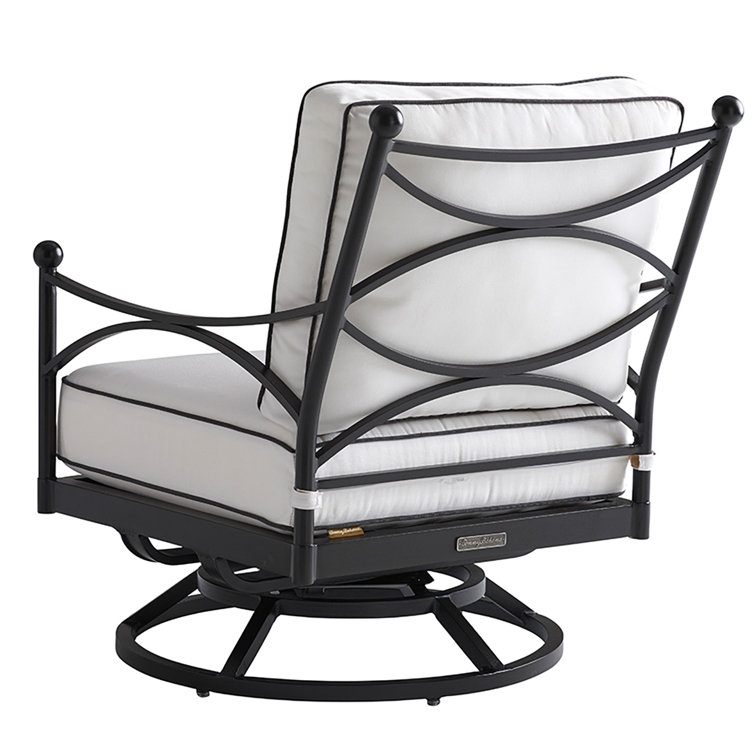 Transitional Graphite Swivel Lounge Chair with White Cushions